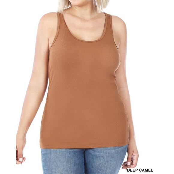 1X Deep Camel Ribbed Seamless Racerback Tank Top Zenana oversized comfort plus - Picture 6 of 6
